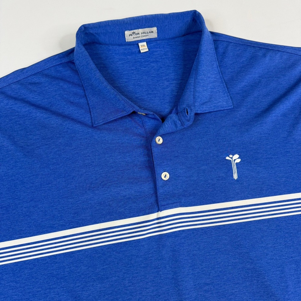 Peter Millar Summer Comfort Polo‎ Shirt Mens XXL Blue Striped Performance